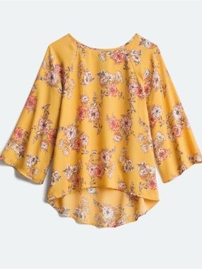 Papermoon Mustard Yellow Floral Bell-Sleeve Blouse
